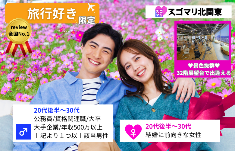 【旅行好きな方限定】公務員/資格関連職/大卒以上/大手企業/年収500万以上の男性限定婚活パーティー