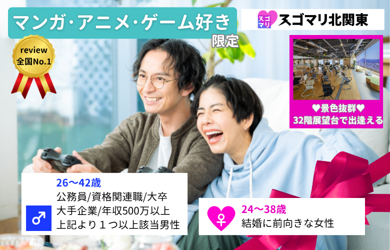 【マンガ・アニメ・ゲーム好き】公務員/資格関連職/大卒以上/大手企業/年収500万以上の男性限定婚活パーティー