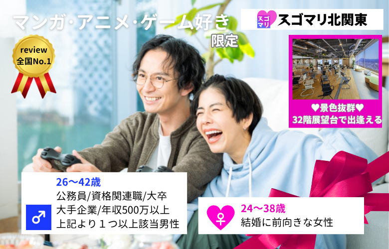 【マンガ・アニメ・ゲーム好き】公務員/資格関連職/大卒以上/大手企業/年収500万以上の男性限定婚活パーティー