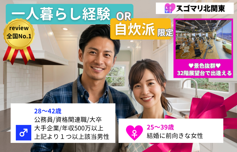 【一人暮らし経験 or 自炊派限定】公務員/資格関連職/大卒以上/大手企業/年収500万以上の男性限定婚活パーティー
