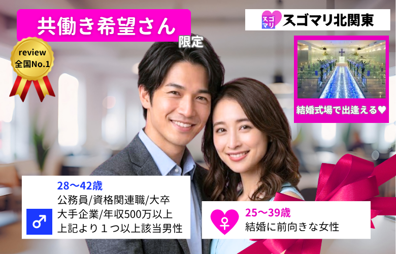 【共働き希望さん限定】公務員/資格関連職/大卒/大手企業/年収500万以上より1つ以上該当する男性